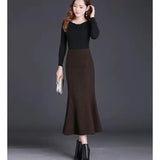 Winter Women Long Woolen Skirt Fashion High Waist Basic Wool Skirts Female Casual Thick Warm Elastic A-Line Maxi Skirts