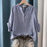 New Spring 100% Cotton Casual Shirt Women Batwing Sleeve Stand Collar Printed Top Girl OL Loose Blouses