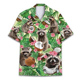 Animal Cat Raccoon Hawaiian Shirts Men 3D Print Dinosaur Pattern Shirt Button Lapel Short Sleeves Fashion Aloha Shirt Clothing