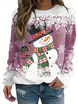 Christmas snowman print autumn and winter women's long-sleeved round neck casual pullover large size sweatshirt