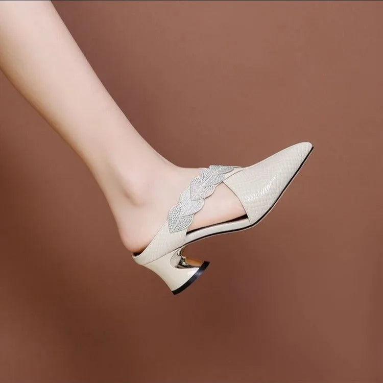 Shoes Female Brand Slingbacks Women's High Heels Fashion Crystal Office and Career Sexy Pointed Toe Toe Cap Sandals Zapatos