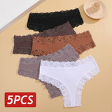 5PCS/Set Women Lace Seamless Cotton Panties Sexy Brazilian Pants Ribbed Breathable Girls Underwear Soft Plus Size Lingerie S-XL