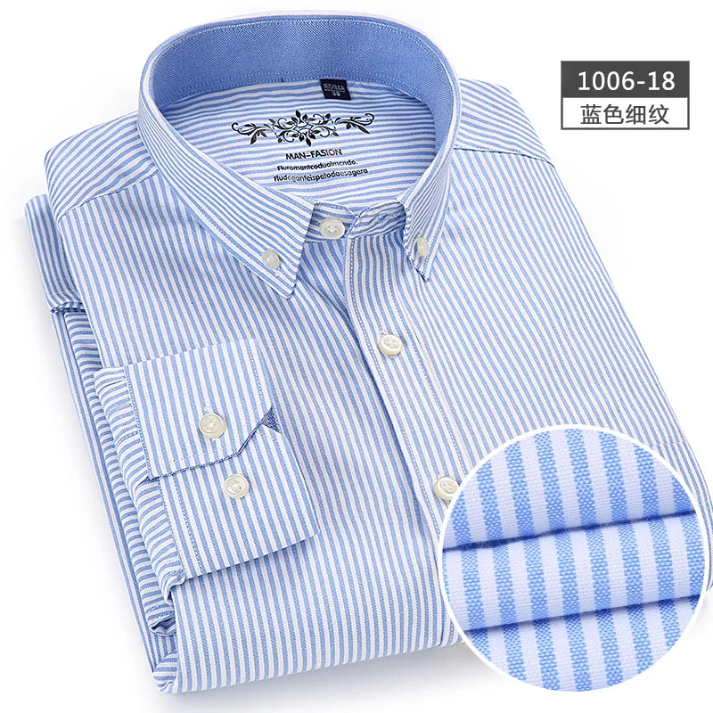 New Oxford woven men's shirt long sleeve striped fashion print casual business social breathable no-iron buckle collar