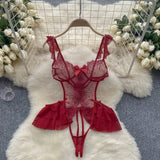 New In Women's Secret Clothes Christmas Red Top Sexy Patchwork Bodysuit Cosplay Erotic Lingerie Winter Strap Pajamas Nightwear