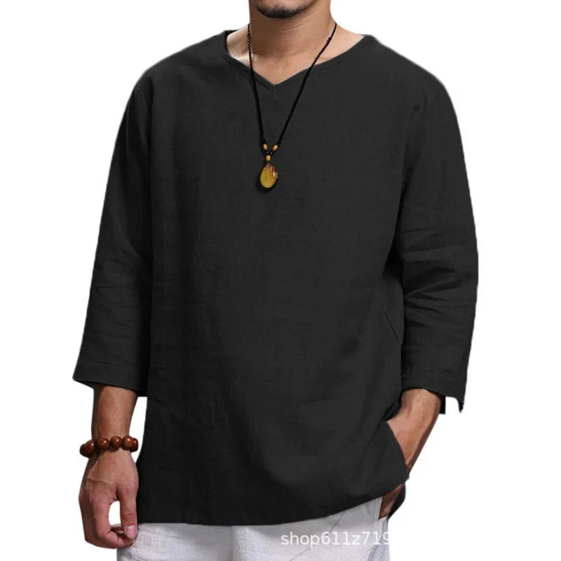 Men's New 3/4 Sleeve Loose Solid Casual Large Pullover T-Shirt