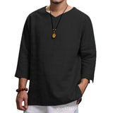 Men's New 3/4 Sleeve Loose Solid Casual Large Pullover T-Shirt