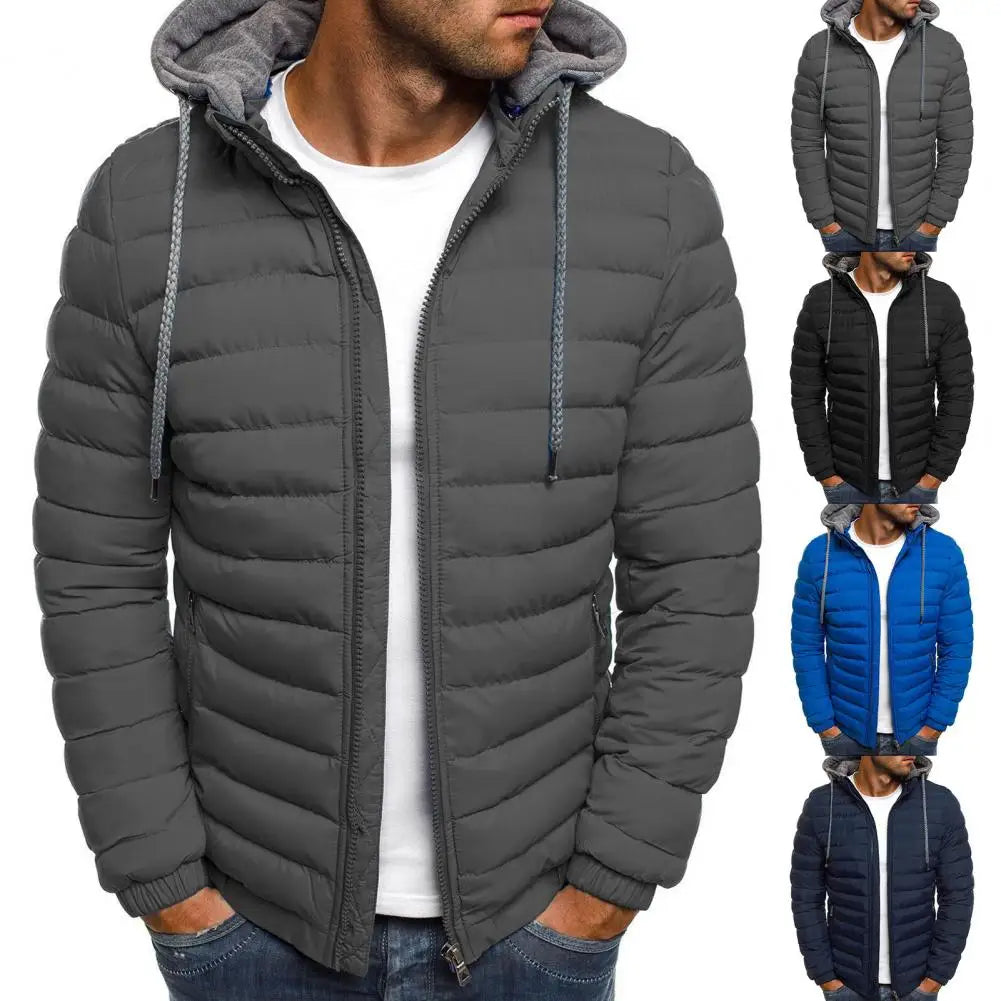 New Fashion Trend Oversize Men Detachable Hat Padded Hooded Cardigan Drawstring Winter Thick Warm Jacket Outerwear Top