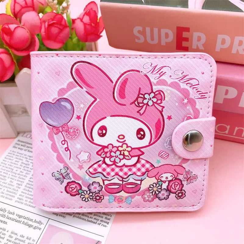 Sanrio Hello Kitty Cinnamoroll My Melody Kuromi New Pu Casual Money Bag Coin Purse Card package Wallet With Buttons ﻿