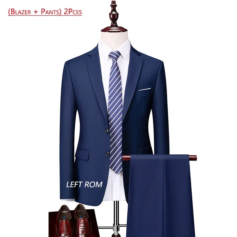 ( Jacket + Vest+Pants ) High-end Brand Formal Business Mens Suit Three-piece Groom Wedding Dress Solid Color Suit