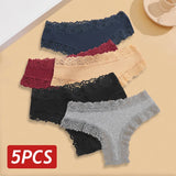 5PCS/Set Women Lace Seamless Cotton Panties Sexy Brazilian Pants Ribbed Breathable Girls Underwear Soft Plus Size Lingerie S-XL