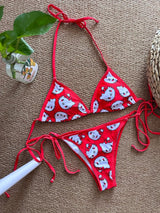 Hellokitty Cute Girls Sexy Bikinis Set Print Bikini Swimsuit Women Swimwear Beachwear Lingerie Elasticity Slips On Vacation