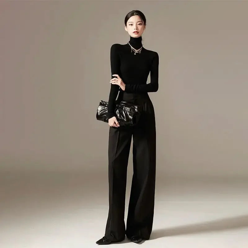 Spring New Pants High Waist Wide Leg Pants Draping Effect Tight Waist Long Pants High-Looking Slide Suit or Women