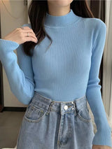 Women Autumn Winter Turtleneck Sweater Vintage Solid Basic Knitted Tops Casual Slim Pullover Korean Fashion Simple Chic Jumpers