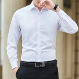 Men Solid Color Business Shirt Long Sleeve Shirt Fashion Classic Basic Casual Slim White Spring Autumn