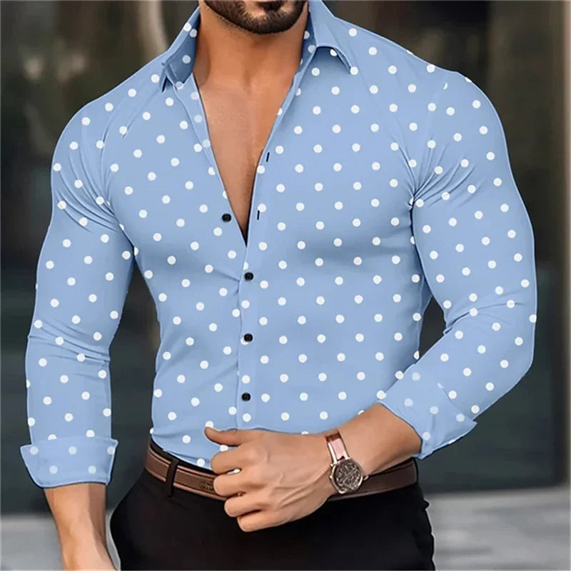 new men's button-down long-sleeved polka dot lapel shirt outdoor street fashion casual breathable comfortable clothing top