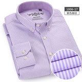 New Oxford woven men's shirt long sleeve striped fashion print casual business social breathable no-iron buckle collar