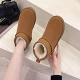 New Snow Boot Style Short Mini Winter Sheepskin Boots Women Waterproof Natural Wool Ankle Boots Fur Lined Ankle Warm Flat Shoes