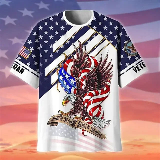 USA Flag & Coat of Arms Graphic Tee Summer Casual Streetwear Men's Fashion Loose T-shirts Boy Oversized Short Sleeve Tops