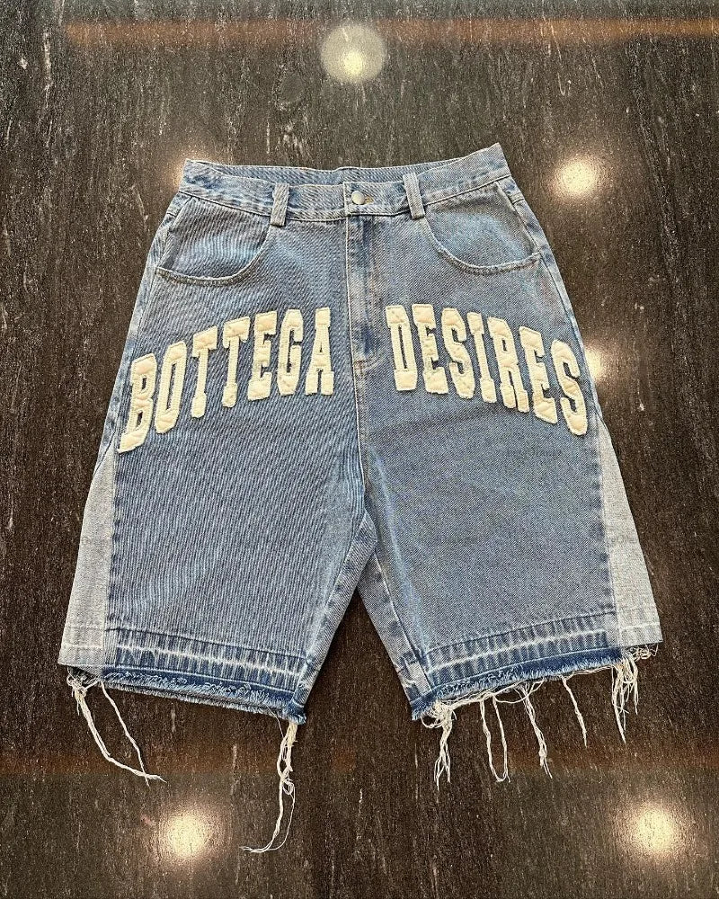 American Street Embroidery High Waist Washed Denim Shorts Harajuku Retro Trendy Brand Oversized Jeans Men Y2k Goth Punk Shorts