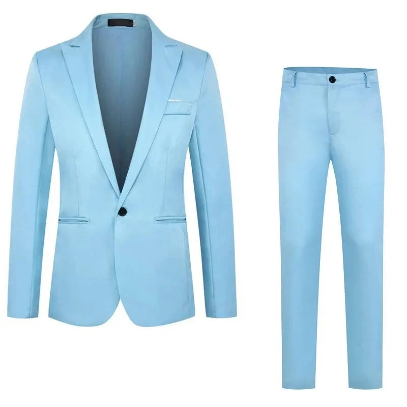 New Men's Fashionable Business Casual Suit Slim Fit Western Style Clothes 2-Piece Set Wholesale Cross-Border E-commerce