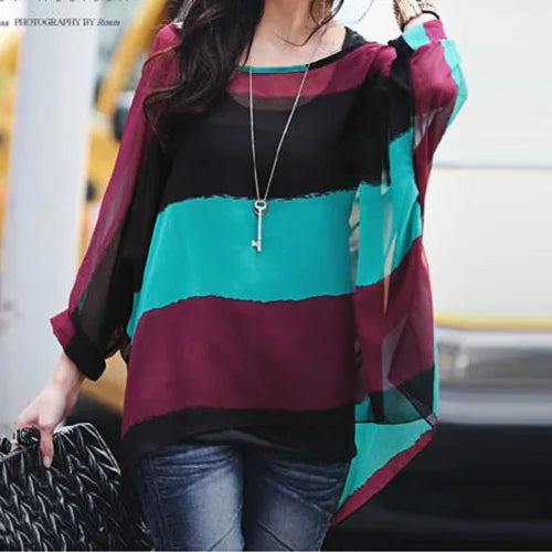 Blouse Plus Size New Batwing Casual Summer Blouse Women Boho Chiffon Shirt Top Shirt Women