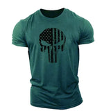 New Fashion Skull 3D Printing Men's Casual Sports T-Shirt Short Sleeve Summer New Quick Dry Tough Guy Army Green Plus Size Top