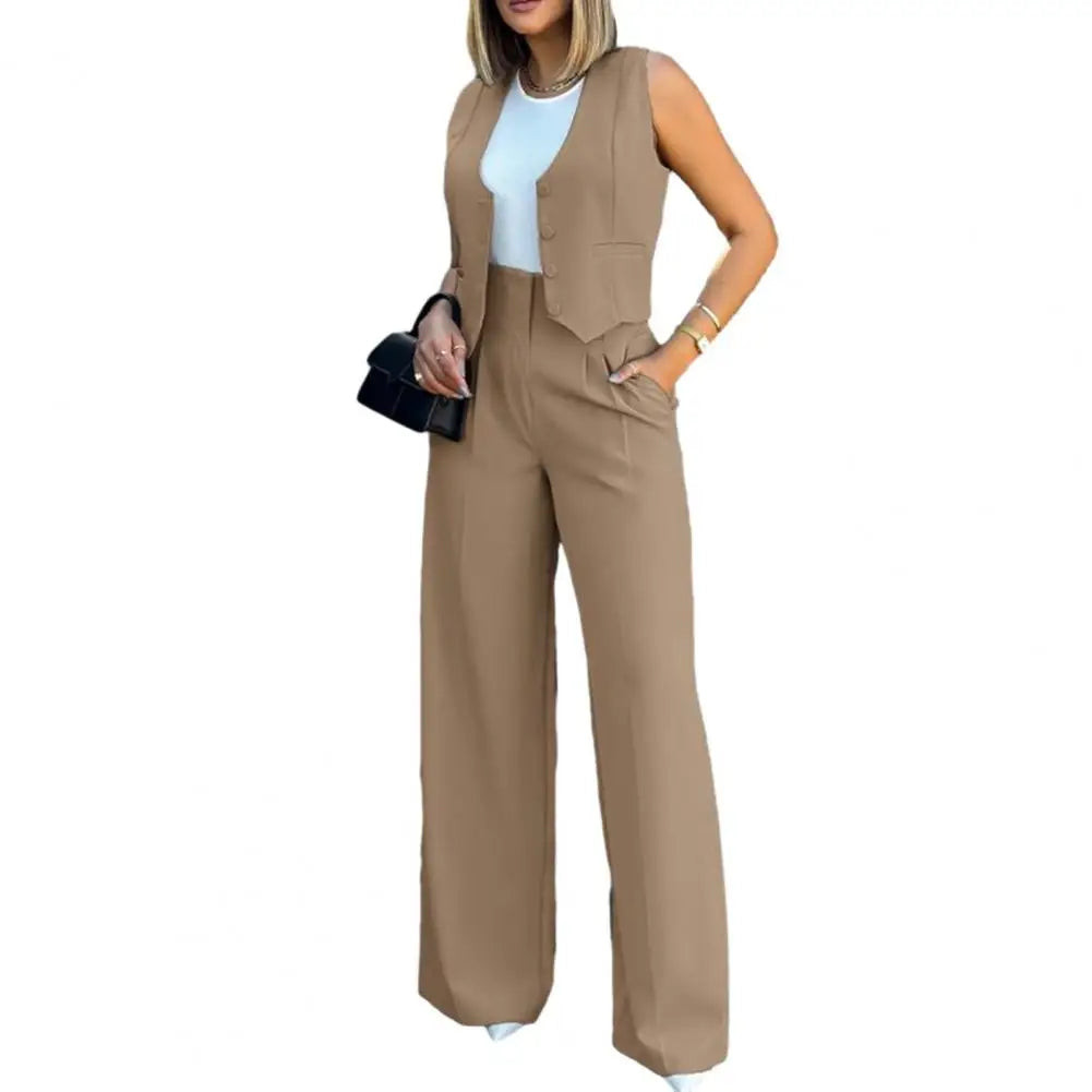 Women Suit Women Vest Elegant Lady Baggy Pants Set with Sleeveless Vest Women's High Waist Wide Leg Pants in for Fashionable