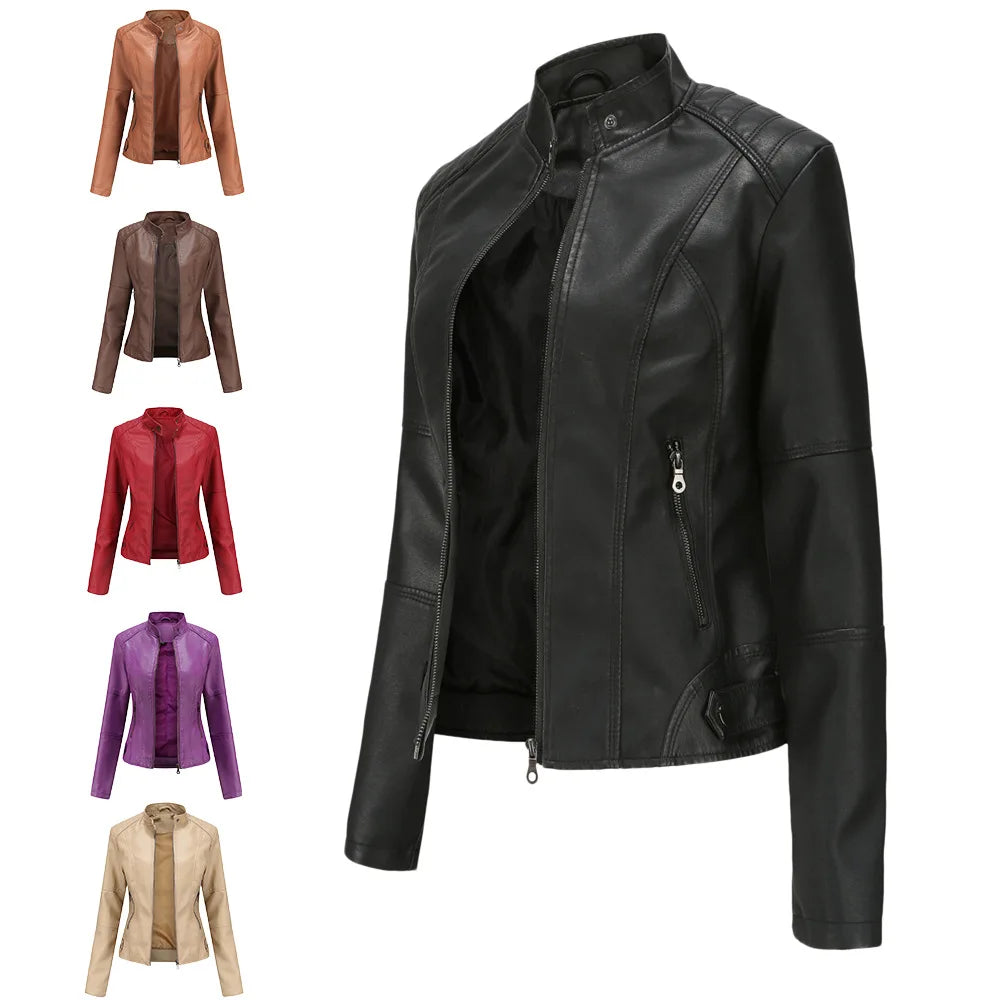 Leather coat  spring women leather jacket slim motorcycle clothing  Zipper fashion jackets and coats black high-quality clothing