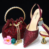 Venus Chan High Heels for Lady Luxury Designer Green Color Full Diamond Pointed Toe Wedding Shoe and Bag Set for Party