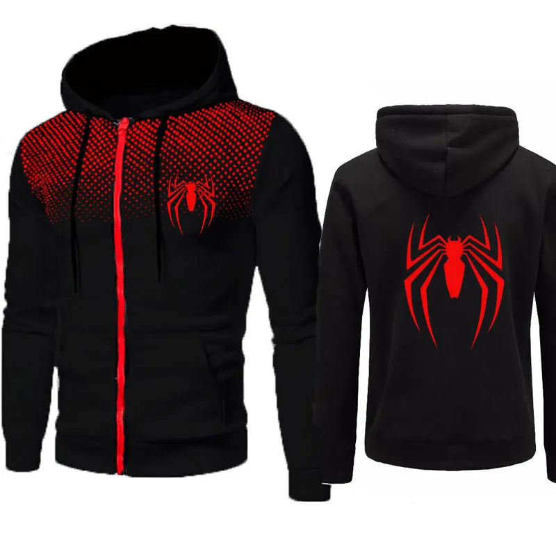 New Men's Hoodie Street Fashion Spider Print Zippe Sweatshirt Fleece Ladies Casual Funny Loose Hoodie spiderman Men's clothing