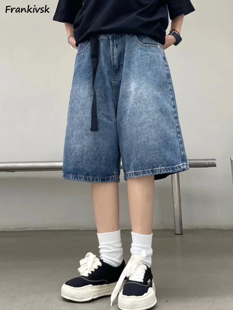 Denim Shorts Women Bleached Baggy Solid Spring Summer High Street Youthful Stylish Hipster Relaxed Stretchy Comfortable Leisure