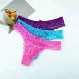 3PC Free Shipping Ladies Thong Sexy Low Waist Lace Panties Transparent G-string Underwear Hot Girl Erotic Panty