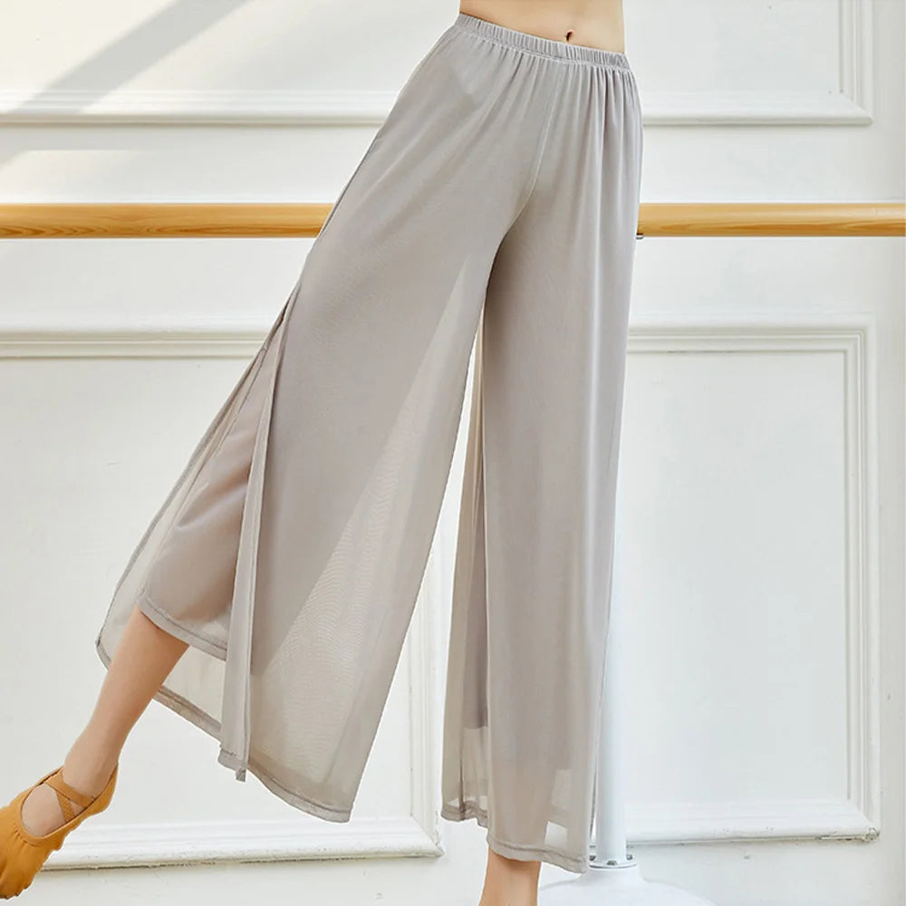 Modern Dance Pants For Women Mesh Nylon Loose Wide Leg Dancing Trousers Chinese Classical Dance Daily Ladies Yoga Pants