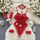 New In Women's Secret Clothes Christmas Red Top Sexy Patchwork Bodysuit Cosplay Erotic Lingerie Winter Strap Pajamas Nightwear