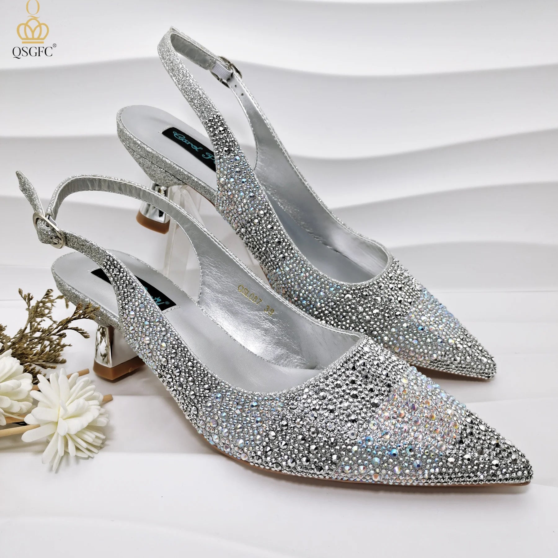 Women Heel Party Ladies Italian Design Green Shoes And Bag Set Decorated with Rhinestone Handbag Wedding Party