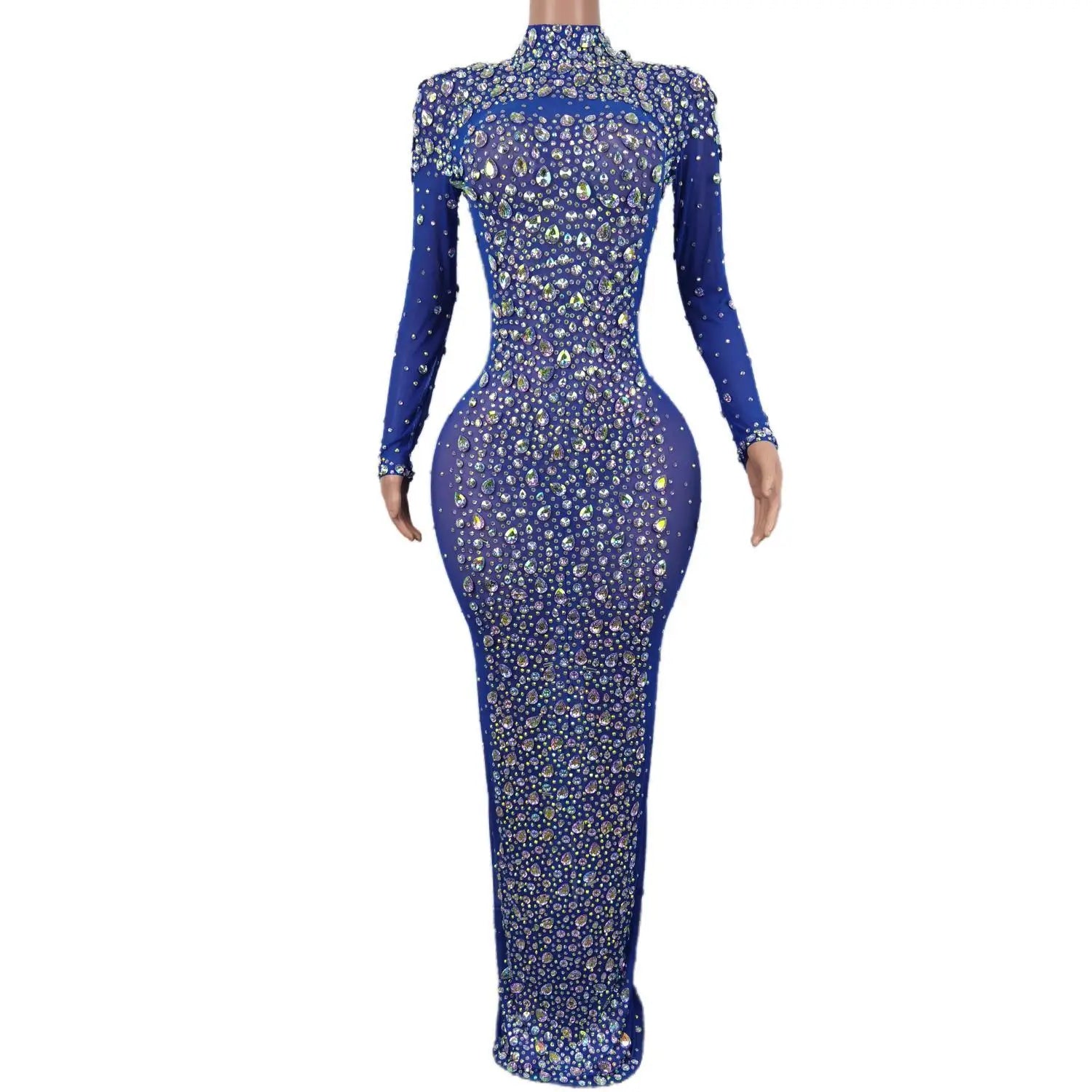 Sexy Party Banquet Evening Dresses Women Sparkly Rhinestone Long Dress Nightclub Singer Stage Costume Festival Clothing Cuixing