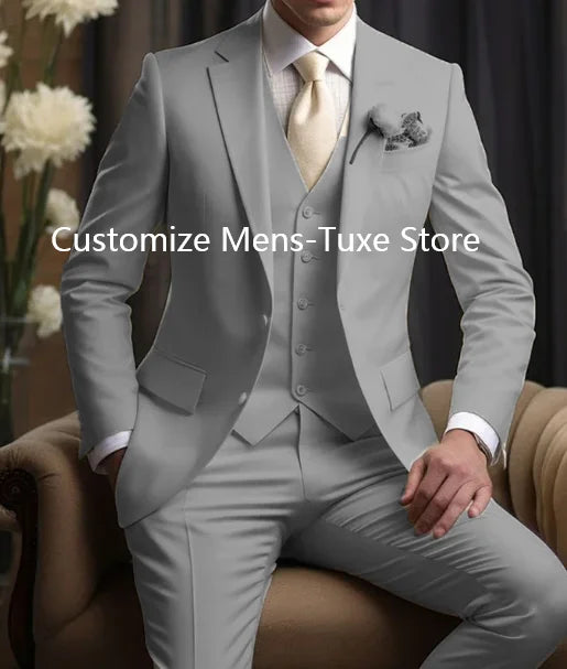 Elegant Wedding Men's Suits  Blazer Slim Fit 3 Pcs Jacket Pants Vest Luxury Costume Homme Formal Party Male Clothing