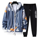 2 Pcs/Set Men Coat Pants Suit Hooded Letter Print Drawstring Loose Jogging Set Hip Hop Ankle-banded Men Sportwear Tracksuit