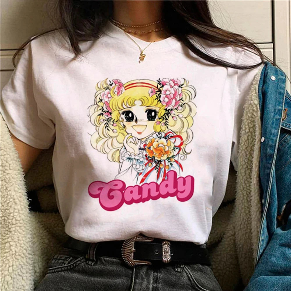 Candy Top Women's Fashion Designer T-shirt Girl Harajuku Summer Cotton Printed T-shirt Summer Leisure Comfortable T-shirt Top