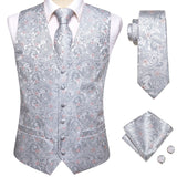 Wedding Purple Silk Men Vest Paisley Slim Fit Necktie Hankerchief Cufflinks Sets Male Sleeveless V-Neck Waistcoat Party Hi-Tie