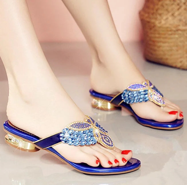 Water Diamond Slippers For Women Summer Outwear, Low Heel Bohemian Beach Shoes, Holiday Flip Flops, Sandals Wholesale