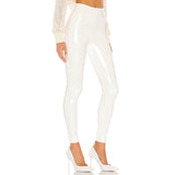 Women Shiny PU Leather White PVC Pants Slim Sexy Leggings Latex Stretchy High Waist Bodycon Pants Summer Skinny Trousers