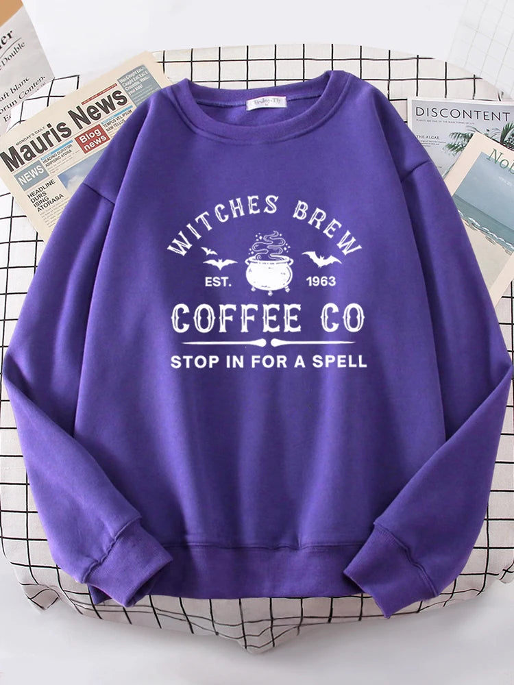 Witches Brew Coffee Letter Printing Simple Solid Color Letter Printing Womens Sweatshirts Long Sleeves Warm Pullover Clothes