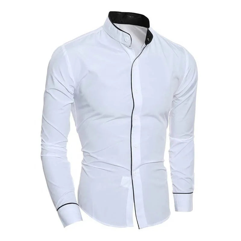 Men's Spring New Solid Color Simple Casual Korean Version Slim Fit Long Sleeve Shirt