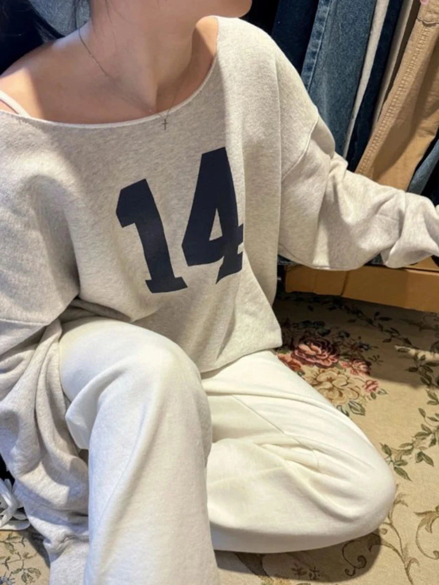 14 Print Oversized Sweatshirt Women Sexy Scoop Neck Long Sleeve Cotton Loose Pullover Autumn Streetwear Fashion Hoodie Y2k Tops