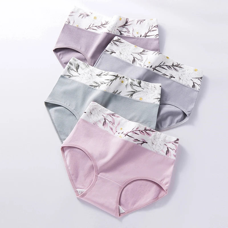 High Waist 4Pcs/Set Cotton Panties Women Body Shaper Fashion Briefs Plus Size M-4XL Underwear Breathable Comfort Female Lingerie