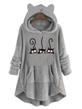 Autumn and Winter Plush Letter Cartoon Print Cat Ears Long-Sleeved Pullover Hooded Loose Casual Street Sweatshirt Women's Warm Top