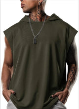 Hooded Solid Color New Men's Casual Pullover Sports Men's T-shirt Sleeveless Men's Waistcoat Loose