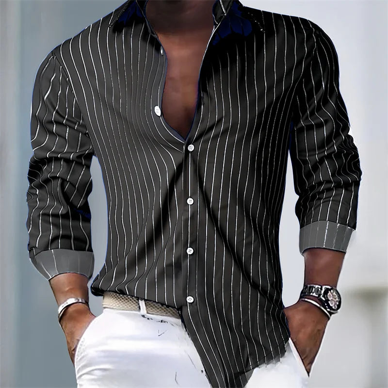 hot-selling men's shirt striped shirt outdoor shopping daily casual buttons super large sizes comfortable fabric