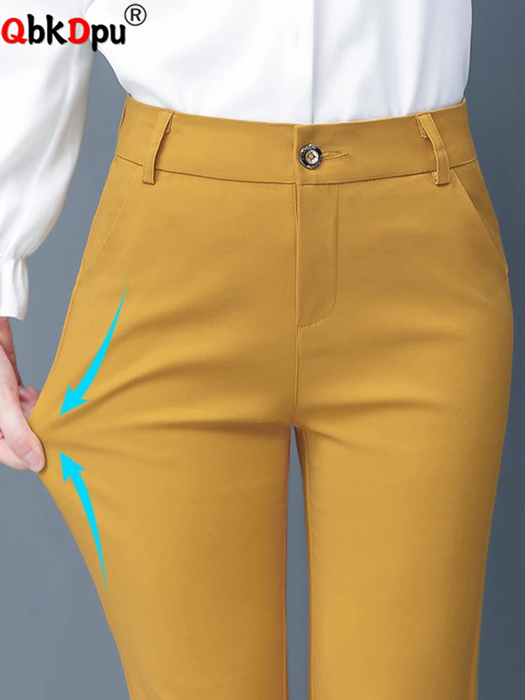 Slim Skinny High Waist Elastic Pencil Pants Oversized 75kg Women Ankle-length Trousers Casual Spring Office Formal Pantalon